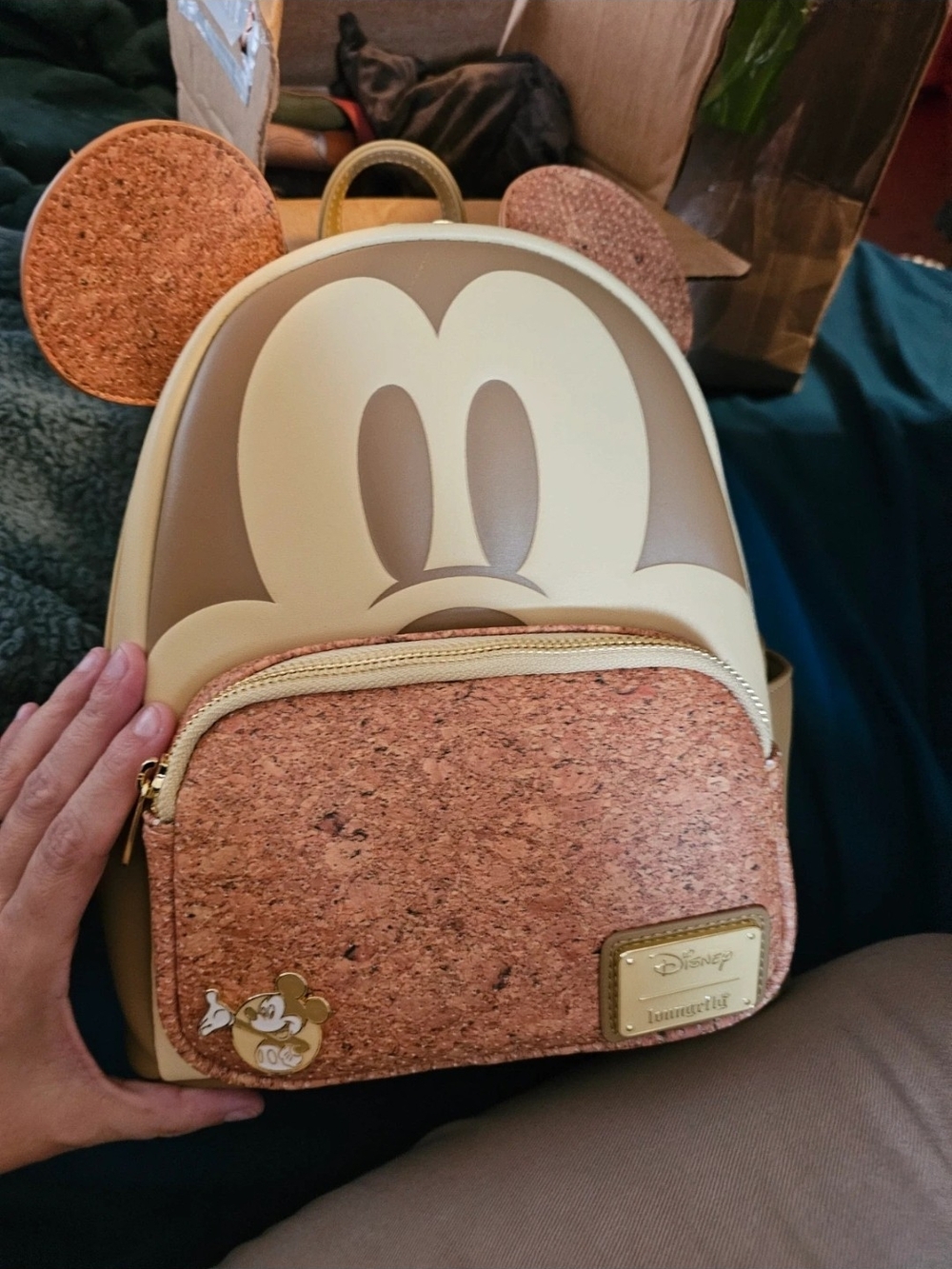 Disney Mickey Mouse Cork Accent Backpack - Brown Cream Gold
